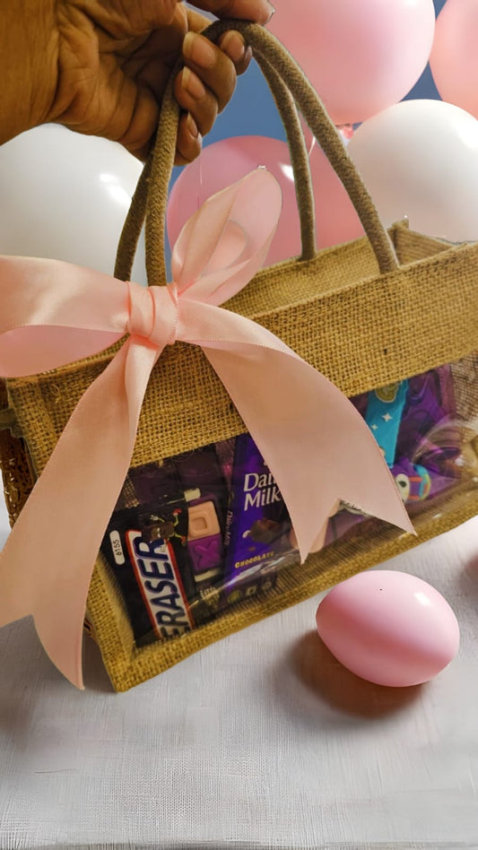 Jute Kids Return Gift Bag – Chocolate, Bottle & Eraser Hamper - Gifttohampers