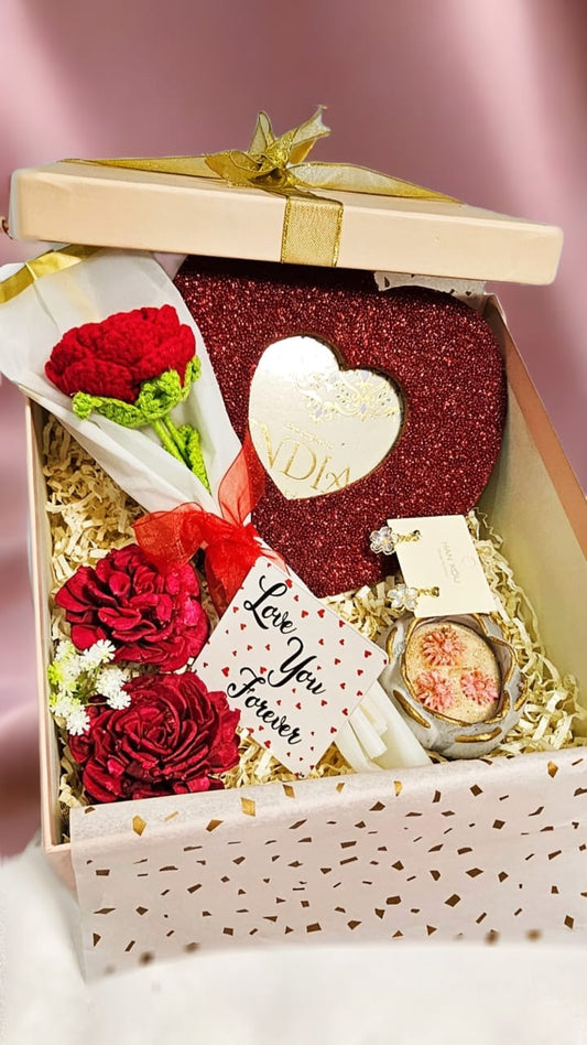Forever Yours Hamper – Rose, Candle, Photo Frame & Earrings - Gifttohampers