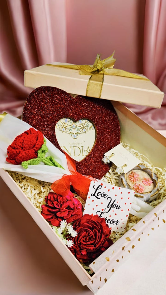 Forever Yours Hamper – Rose, Candle, Photo Frame & Earrings - Gifttohampers
